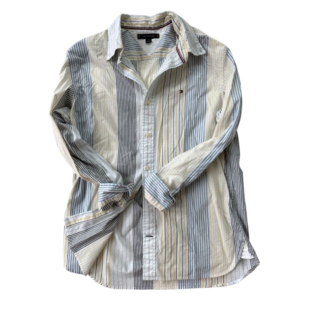 Tommy Hilfiger Blue/Yellow Striped Button Up Shirt - L